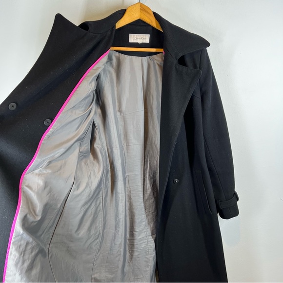 Calvin Klein Black Long Belted Wool Blend Coat - Picture 9 of 11